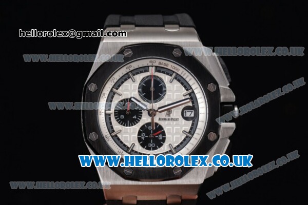 Audemars Piguet Royal Oak Offshore Chrono Miyota OS Quartz Steel Case with White Dial Black Rubber Strap and Stick Markers (EF) - Click Image to Close